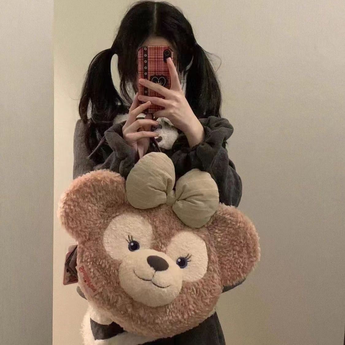 Women's Plush Cute Bow Big Head Face Backpacks