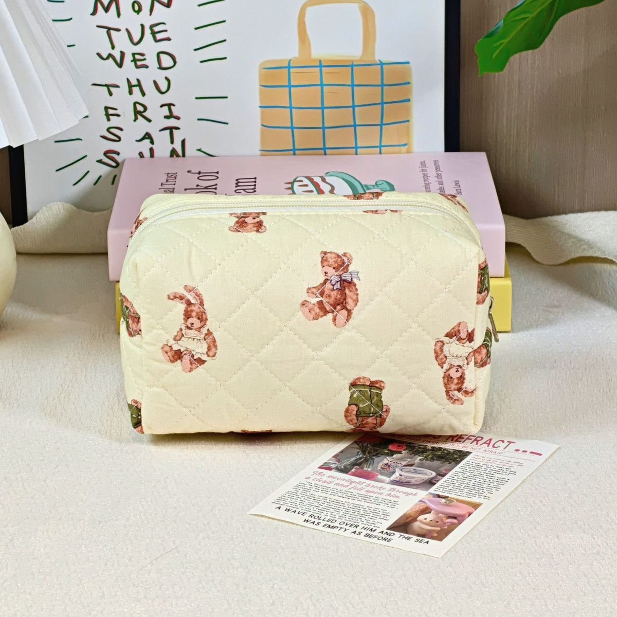 Bear Printing Vertical Large Capacity Portable Pillow Cosmetics Makeup Bag