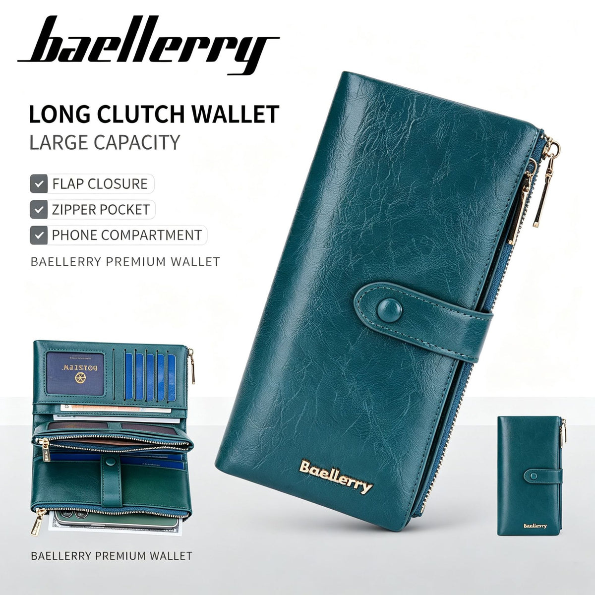 Women's Long Oil Wax Leather With Double Coin Purses