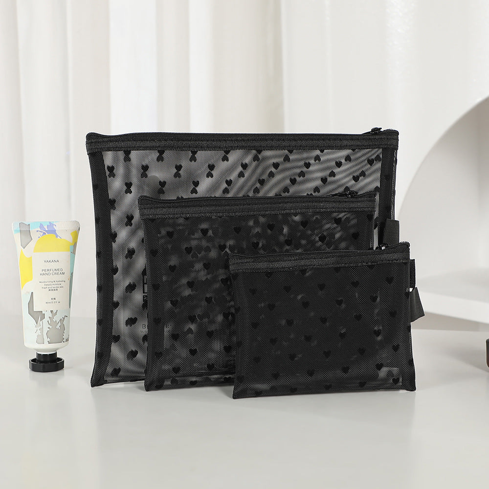 Graceful Portable Love Mesh Style Carry-on Cosmetic Bags