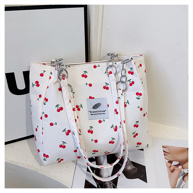 Women's Fresh Cherry Print Springtide Flow Large Capacity Western Style Women's Shoulder Bag