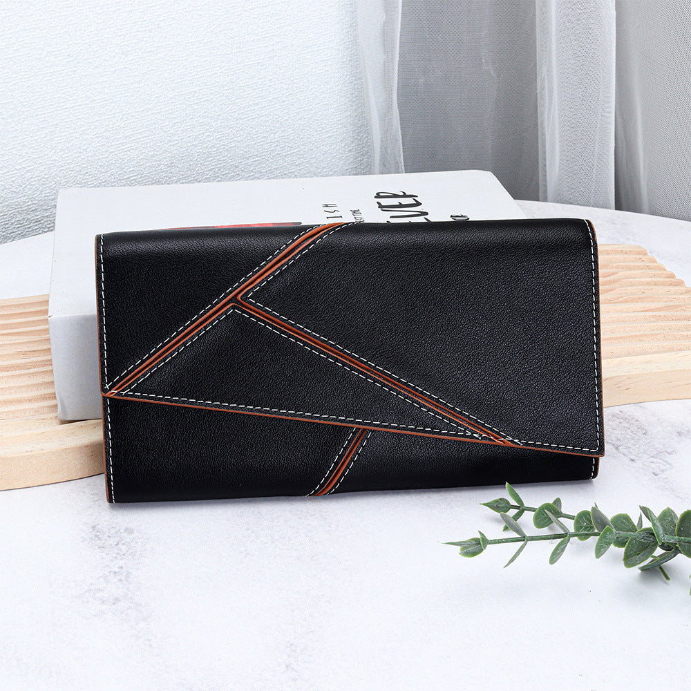 Women's Cowhide Stitching Contrast Color Large Capacity Purses