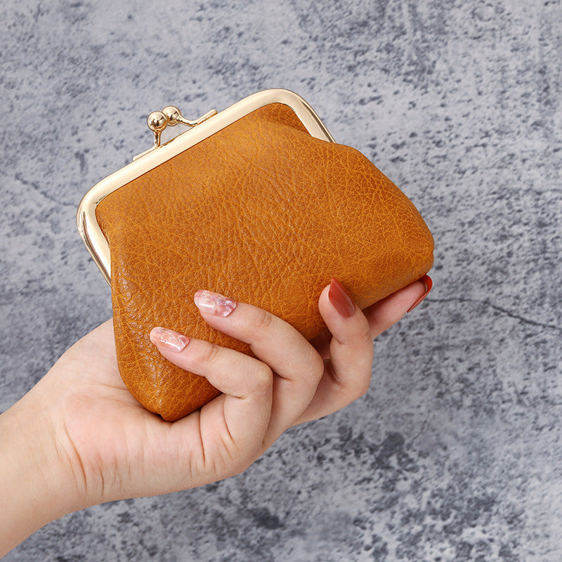 Retro Fashion Short Mini Clutch Oil Wax Leather Earphone Ladies Wallet