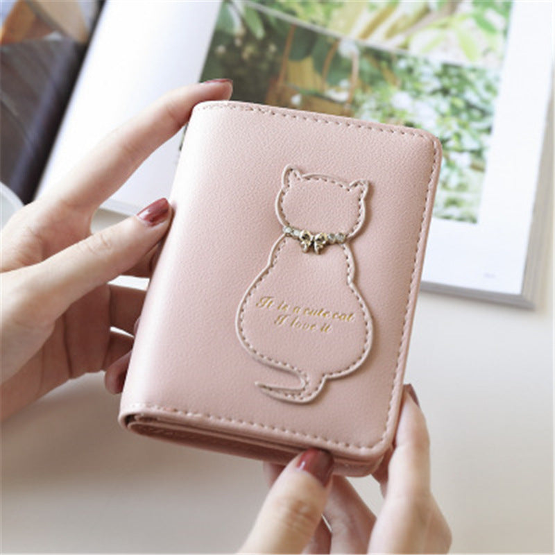 Women's Cat Solid Color Vertical 2 Fold Ladies Wallets
