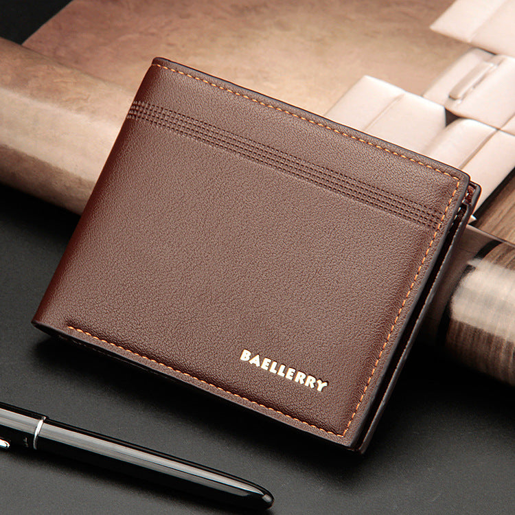 Men's Short Multiple Slots Lychee Pattern Business Card Holder