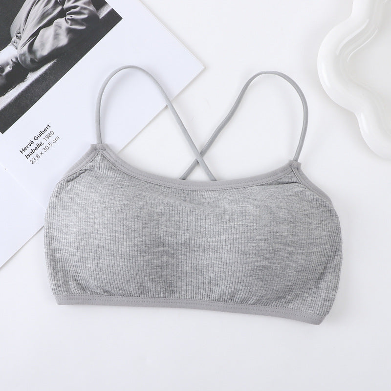 Cross Straps Cotton Backless Bandeau One-piece Fixed Cup Bras