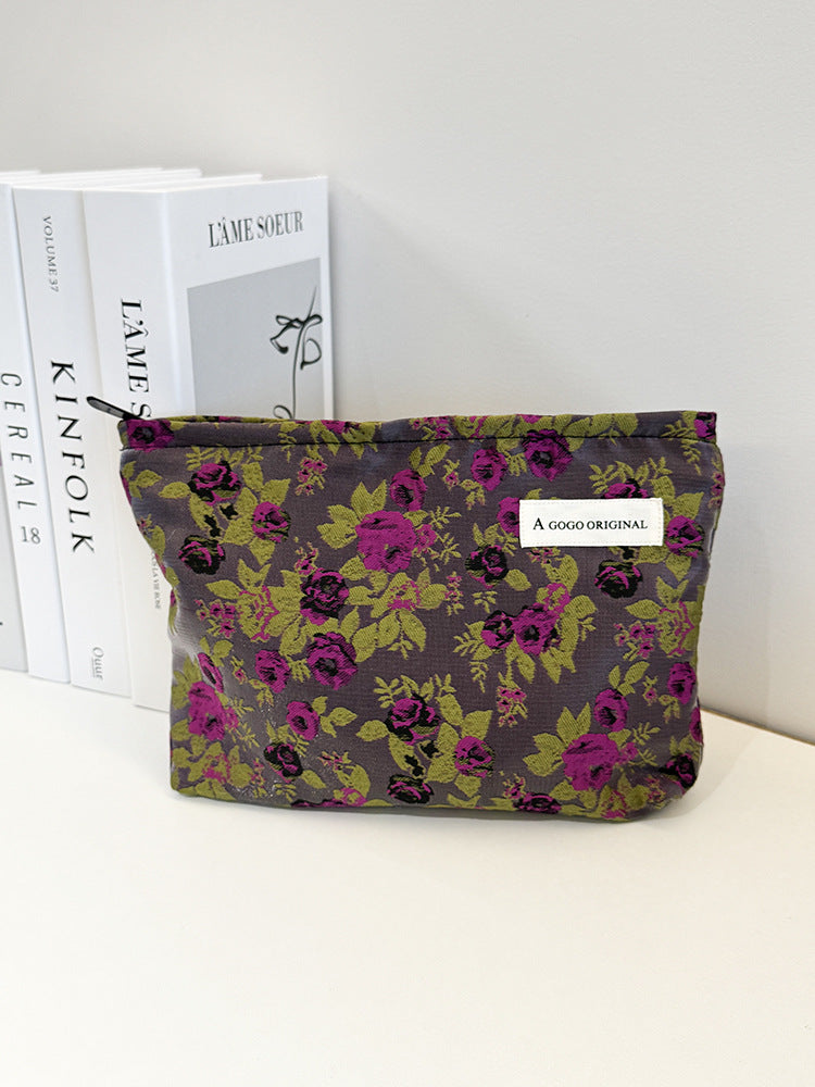 Flower Portable Storage Canvas Liner Toiletry Makeup Bag
