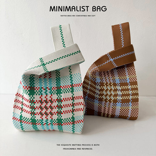 Design Color Plaid Knitted Versatile Large Handbags