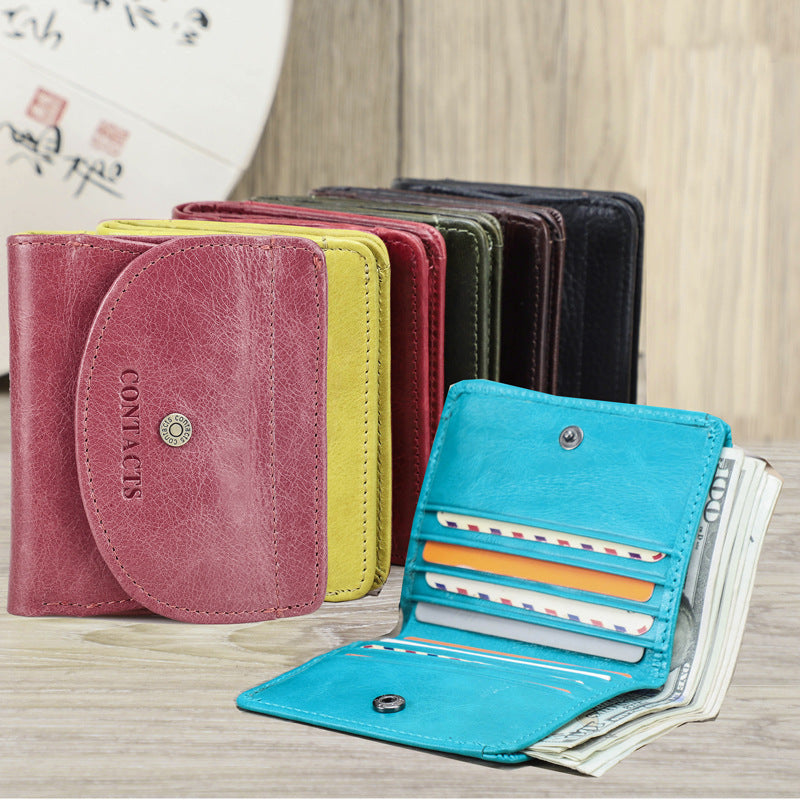 Women's Black Angel Fashion Top Layer Cowhide Card Holder