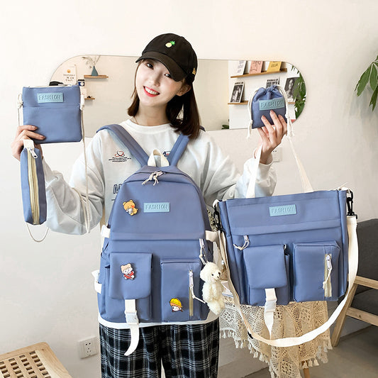 Women's College Korean Contrast Color Canvas For Junior Backpacks