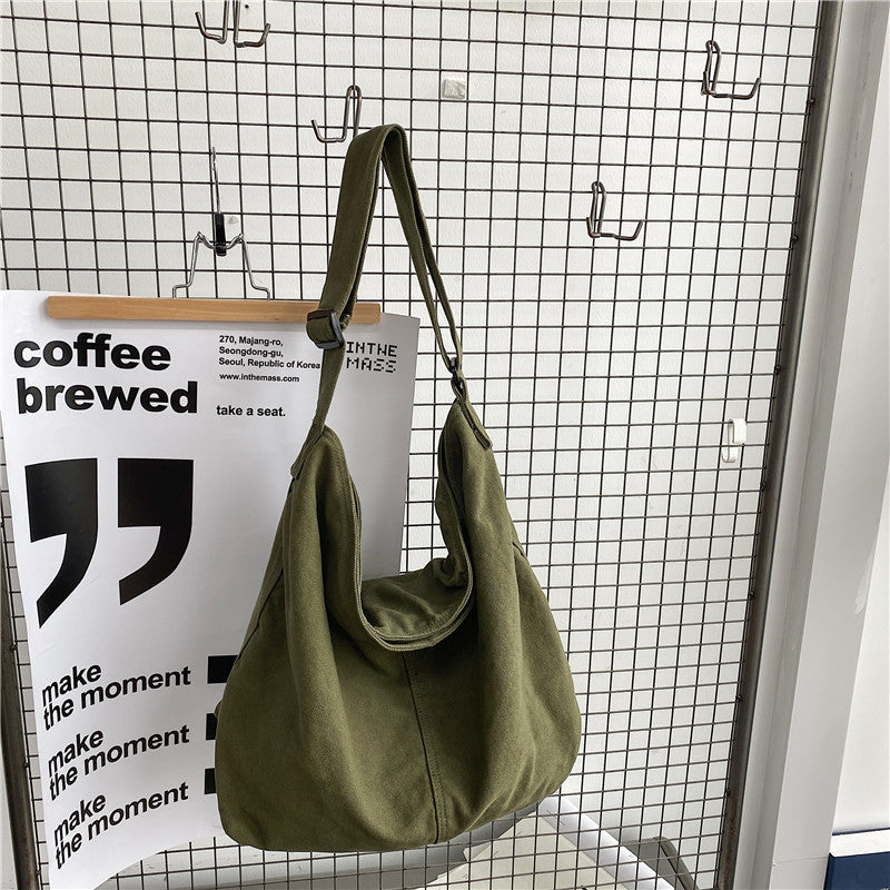 Women's Idle Style Washed Canvas Artistic Green Shoulder Bags