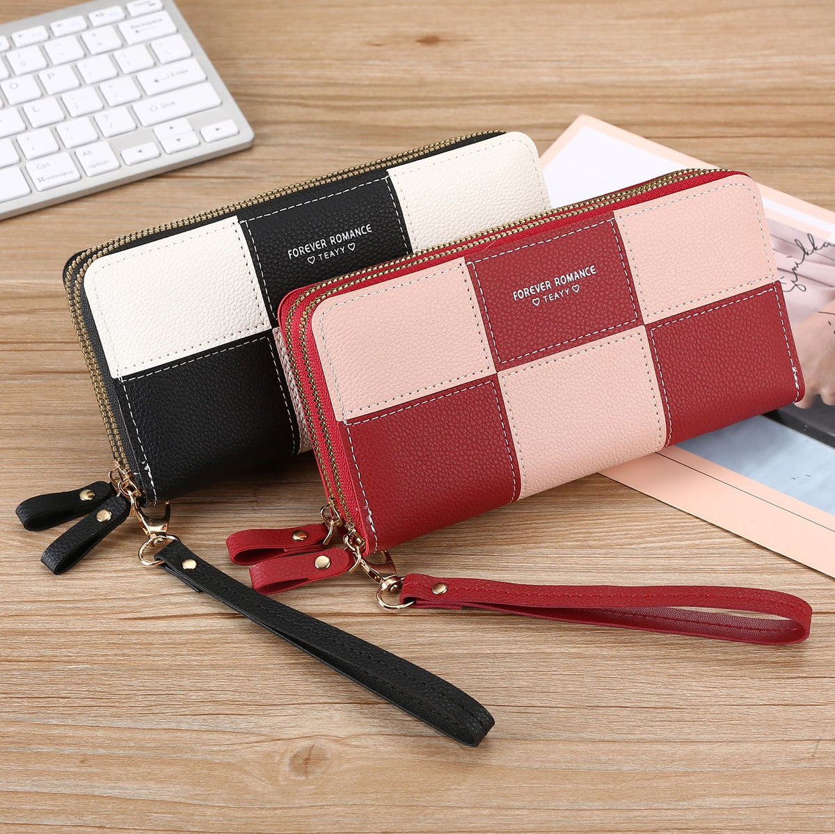 Women's Lady Long Three-color Stitching Simple Zipper Mobile Billfold Phone Bags