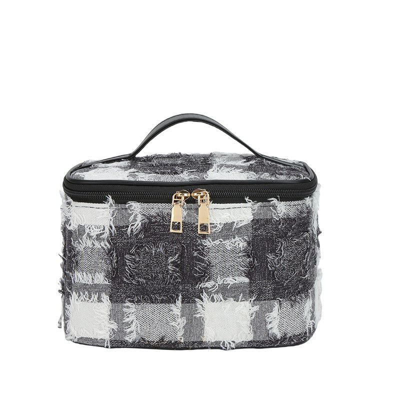 Denim Gray White Large Capacity Portable Makeup Bag