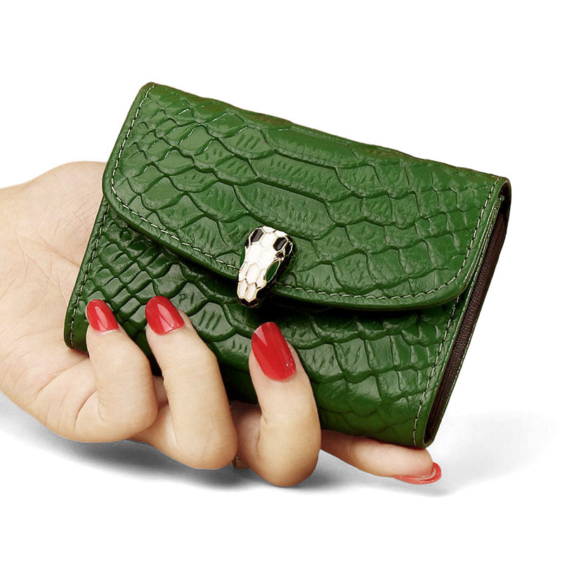 Women's Layer Cowhide Snake Pattern Exquisite Large Card Holder