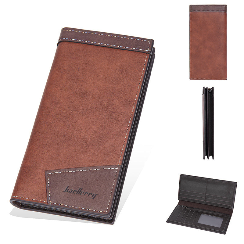 Men's Long Business Multiple Slots Zipper Contrast Men's Wallet