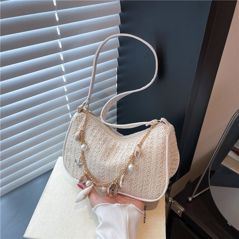 Fashionable Shell Pearl Chain Decoration Funky Commuter Women's Shoulder Bag