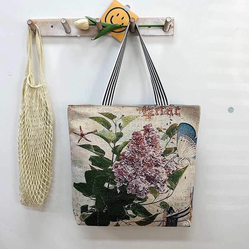 Women's Large Capacity Totes Gold Silk Embroidered Canvas Creative Women's Shoulder Bag