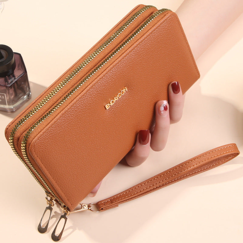 Women's Double Long Zipper Clutch Fashion Simple Lychee Pattern Large Ladies Wallet