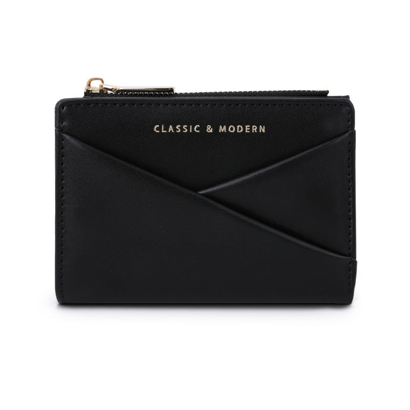 Women's Simple Elegant Oblique Position Design Folding Ladies Wallet