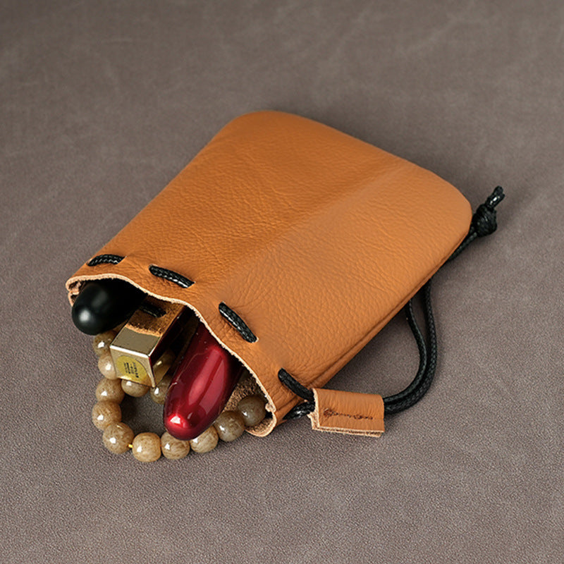 Retro Style Drawstring Pocket Full Cowhide Bags