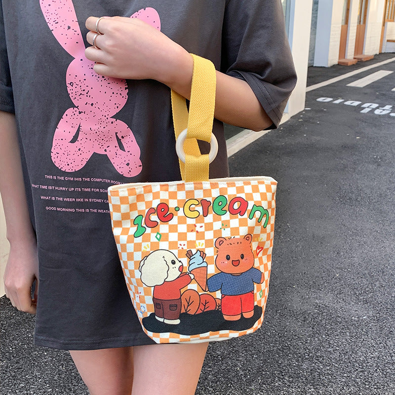 Cartoon Canvas Female Lunch Box Ethnic Handbags