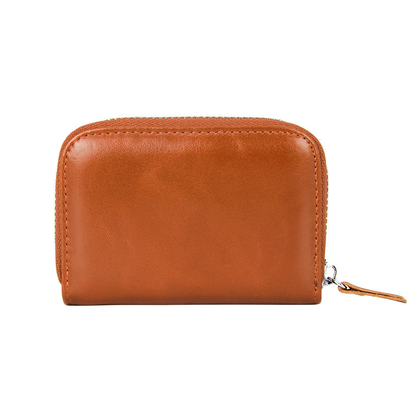 Women's & Men's & First Layer Oil Wax Cowhide Swiping Card Holder