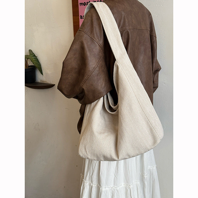 Women's Korean Style Canvas Loose Feeling Large Capacity Simple Idle Women's Shoulder Bag