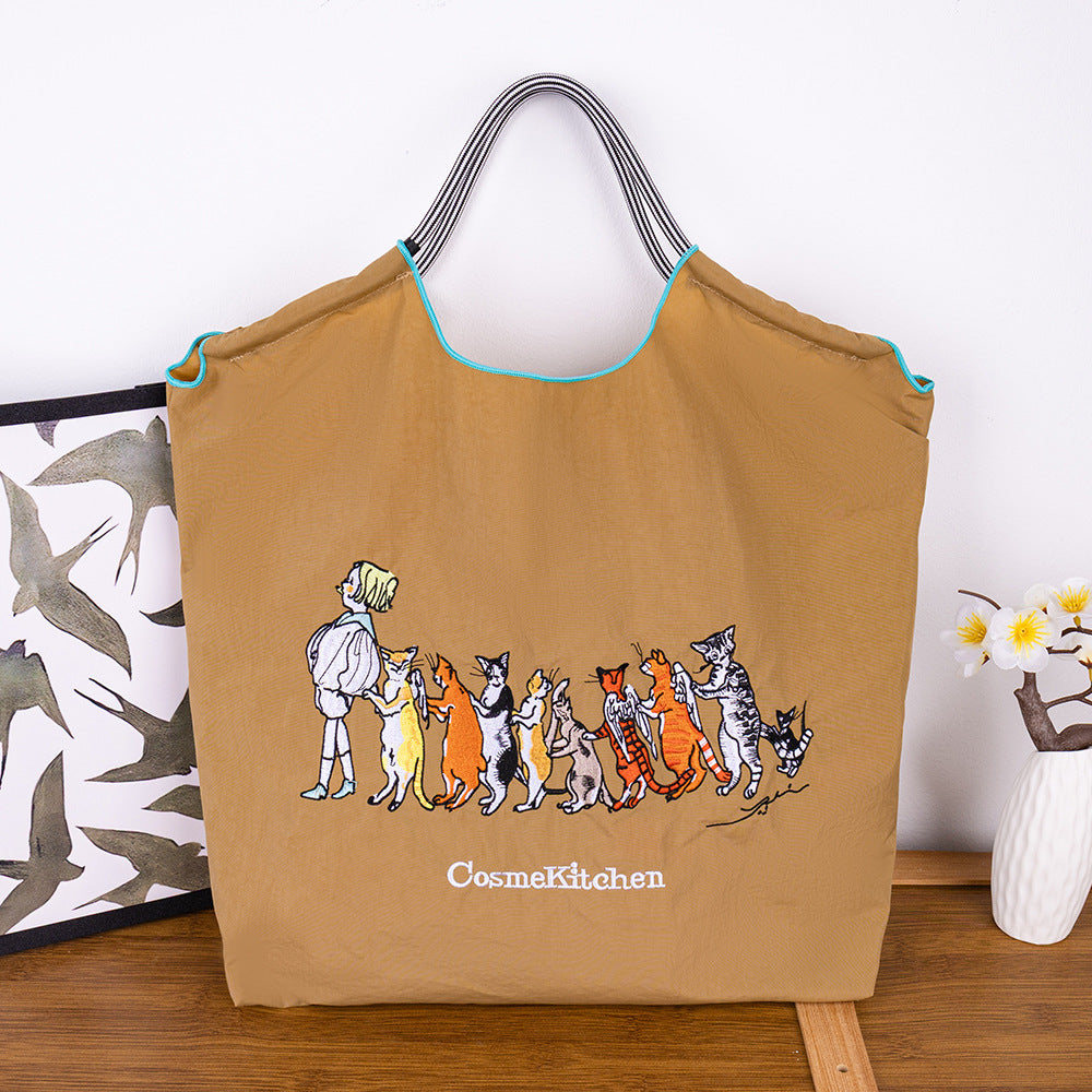 Environmental Protection Embroidery Shopping Nylon Cloth Flower Hand-held Minority Bags