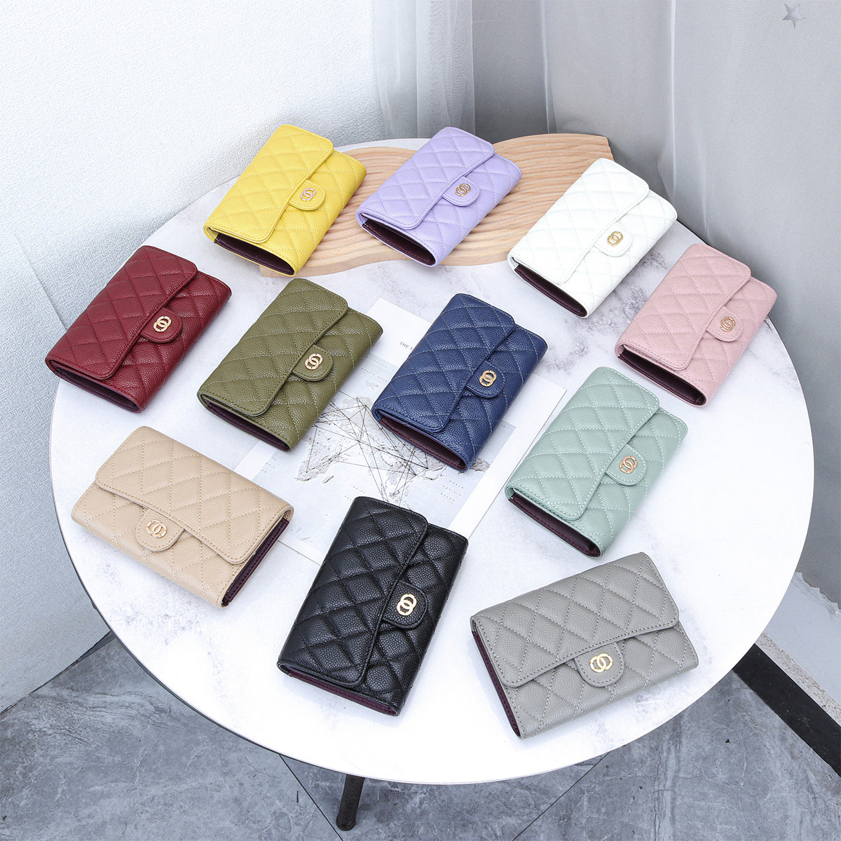 Women's Classic Style Caviar Mid-length Leather Rhombus Ladies Wallet