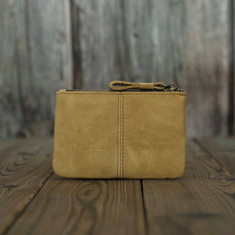Women's & Men's Retro Crazy Horse Leather Genuine Mini Short Zipper Korean Card Holder