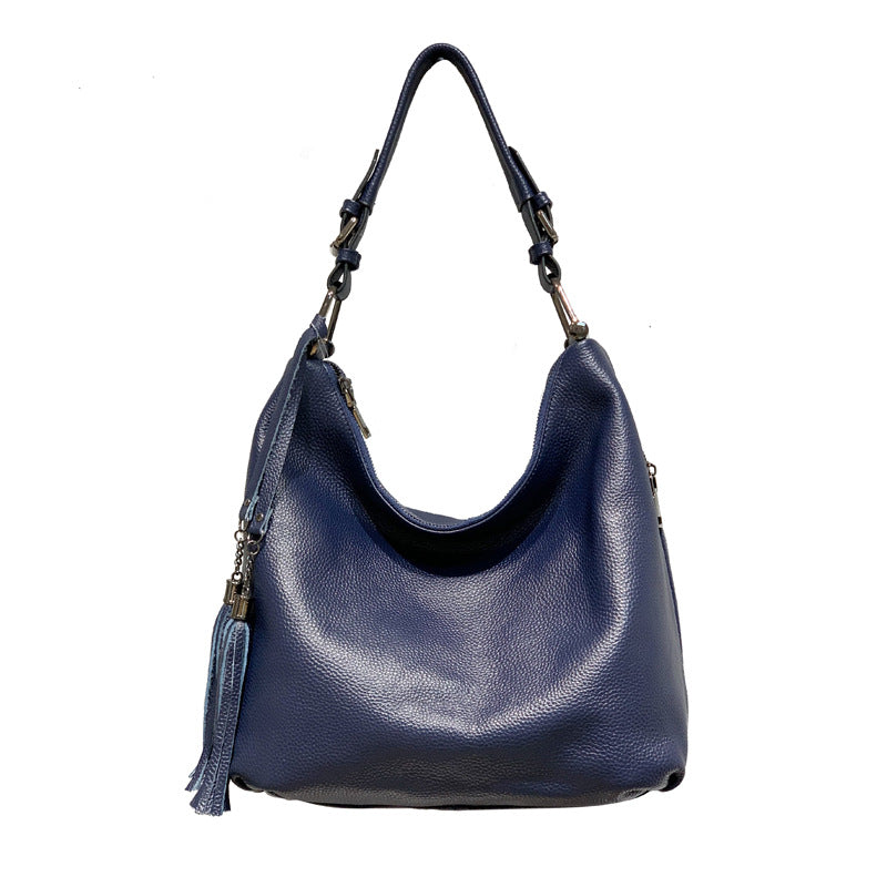 Women's Fashion Genuine Leather Underarm Layer Cowhide Tassel Large Women's Shoulder Bag