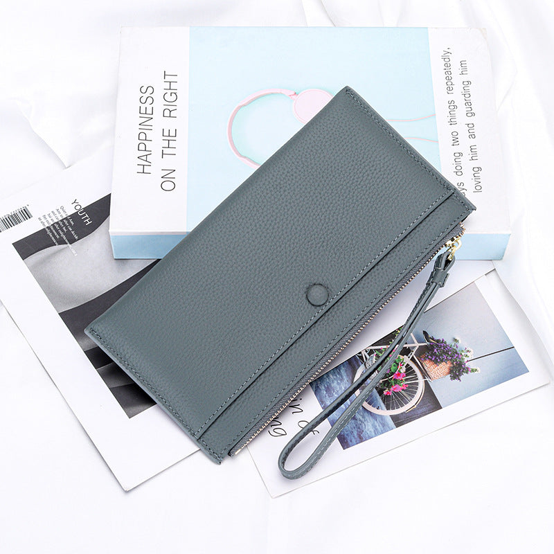 Women's Leather Hand-held Zipper Mobile Large Capacity Bags