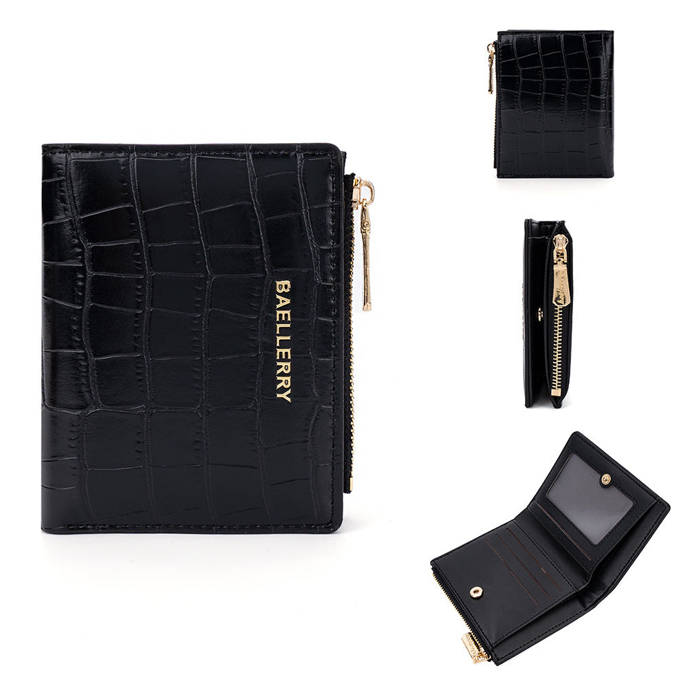 Women's Short Stone Pattern Two-fold Zipper Fashion Ladies Wallets