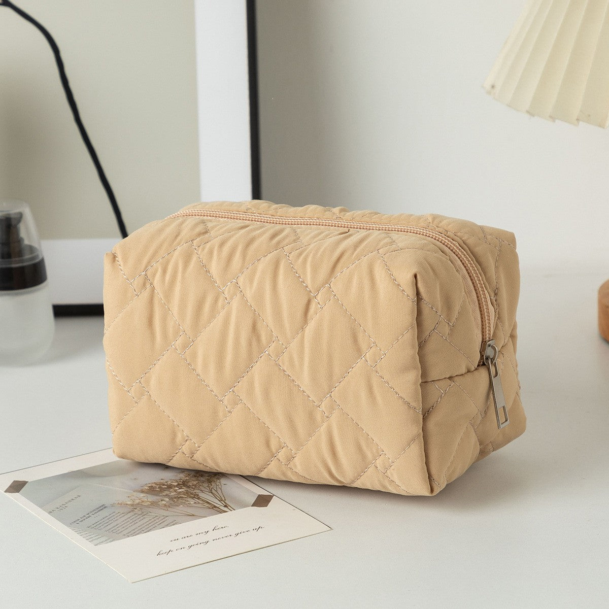 Floral Quilted Toiletries Portable Cosmetics Storage Makeup Bag