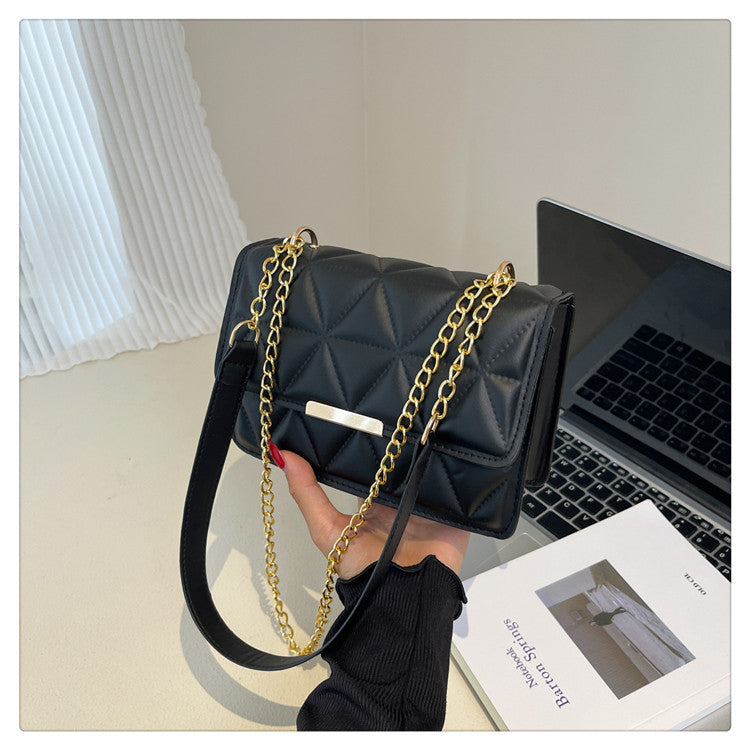 Color Simple Elegant Rhombus Embroidery Thread Korean Style Trendy Beautiful Women's Shoulder Bag