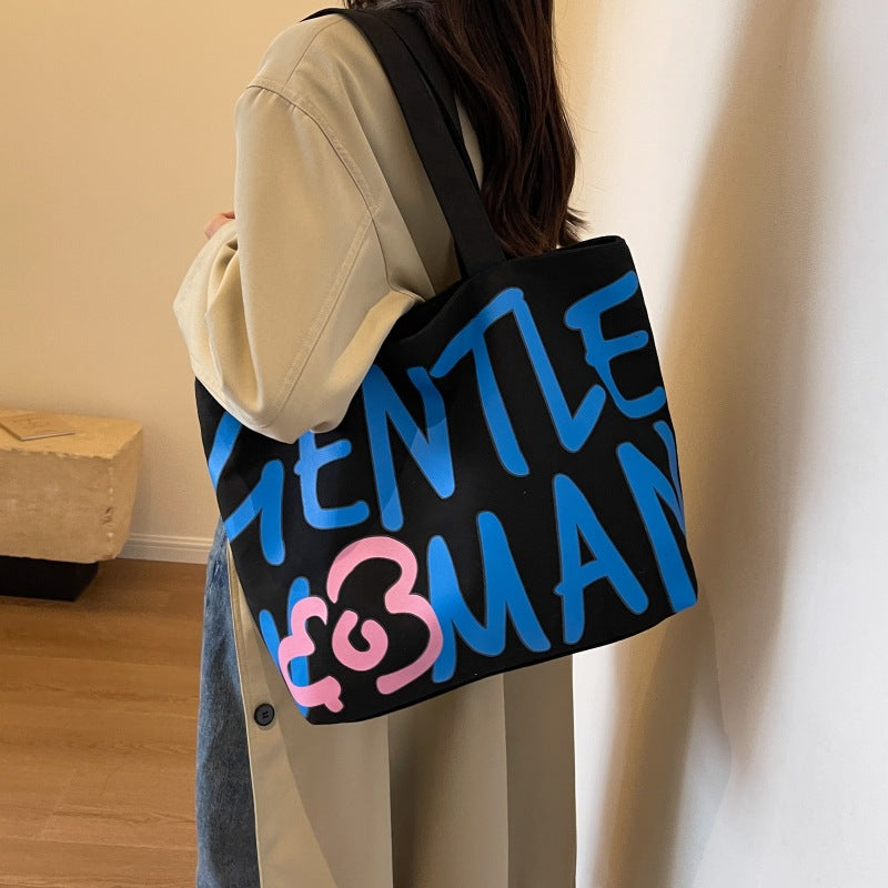 Women's Alphabet Canvas Large Capacity Art Class Women's Shoulder Bag