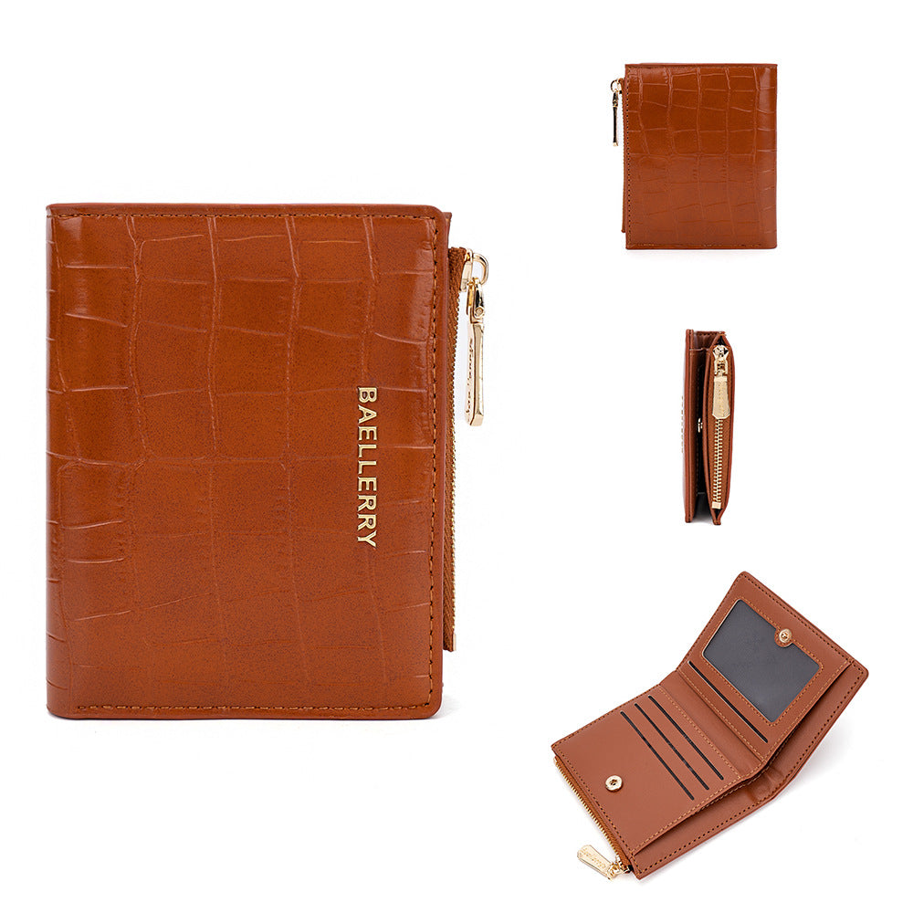 Women's Short Stone Pattern Two-fold Zipper Fashion Ladies Wallets