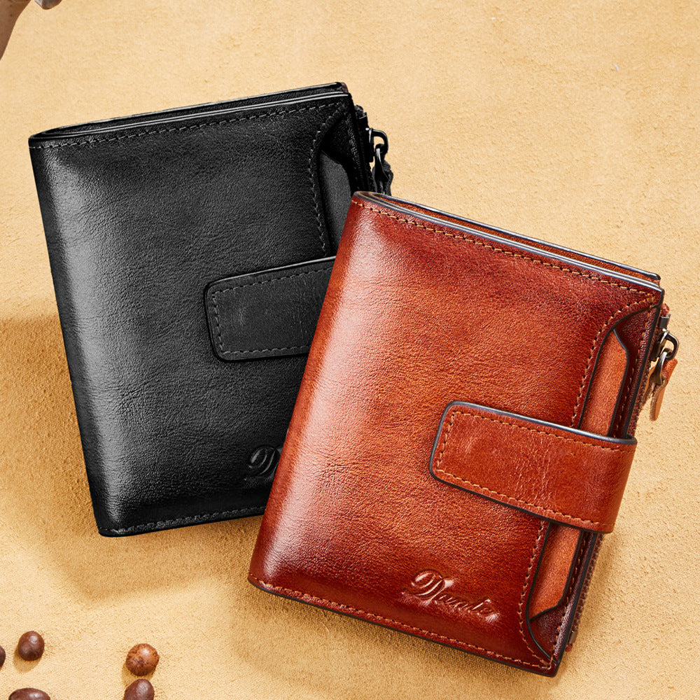 Men's Zipper Genuine Cattlehide Leather Surface Men's Wallets