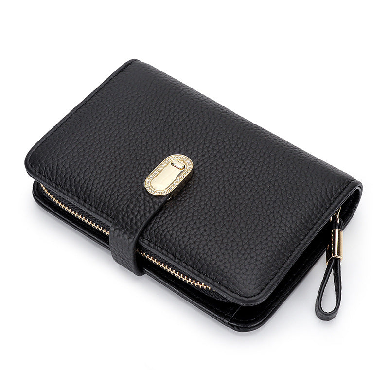 Women's Short Leather Zipper Multi Slots Large Capacity First Layer Ladies Wallet