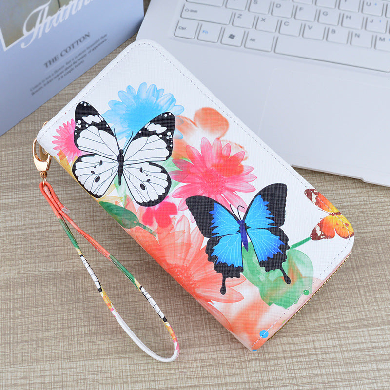 Women's Zipper Soft Leather Fashion Cross Print Ladies Wallet