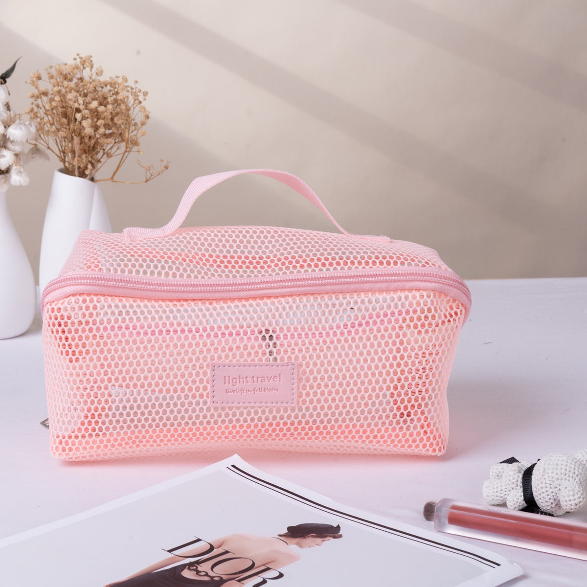 Hollow Mesh Large Capacity High Sense Multifunctional Partition Toiletry Makeup Bag