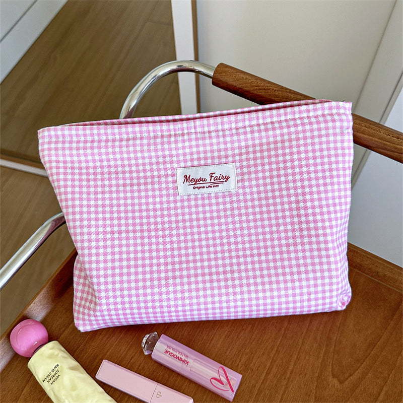 Simple Plaid Printed Niche Buggy Toiletry Makeup Bag