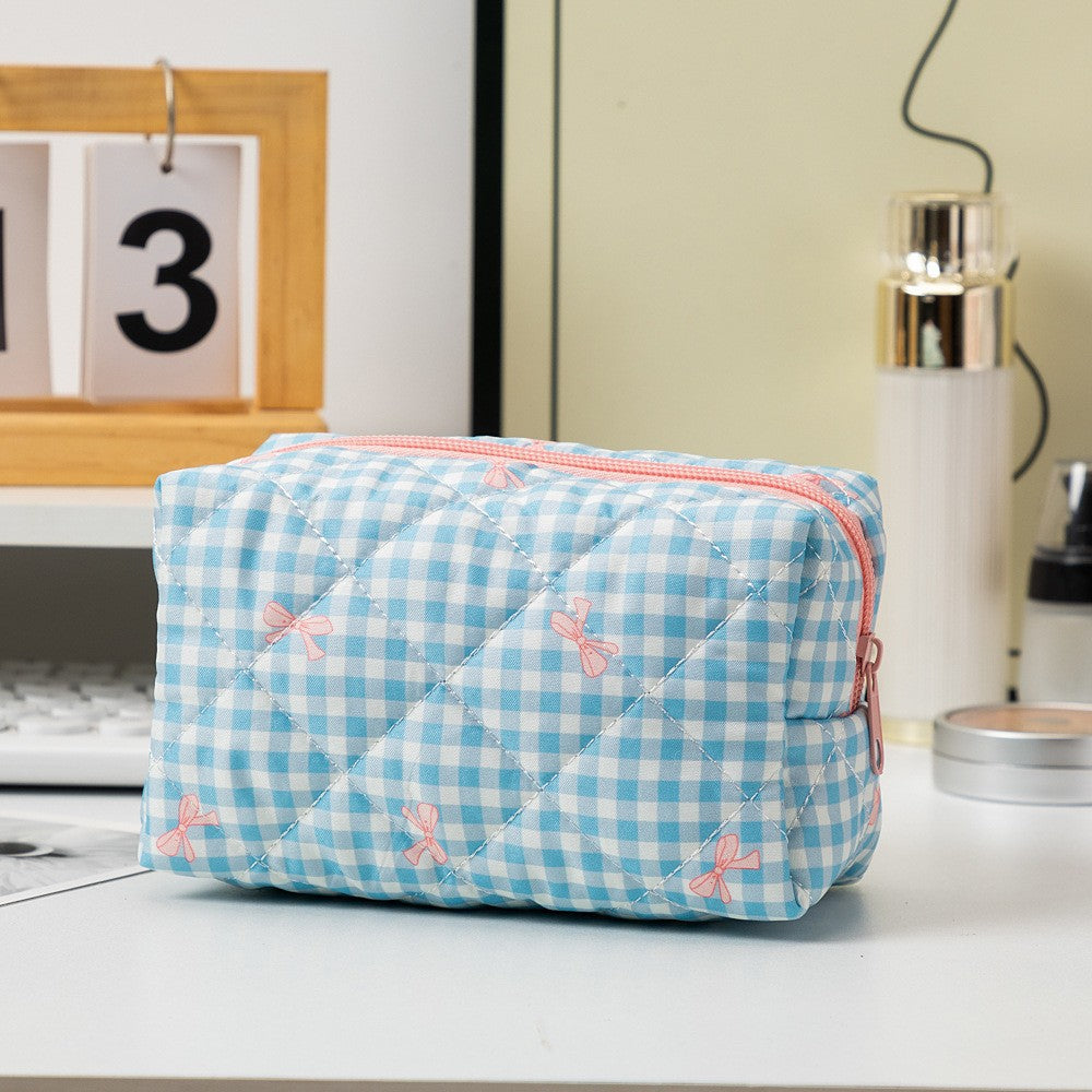 Floral Quilted Toiletries Portable Cosmetics Storage Makeup Bag