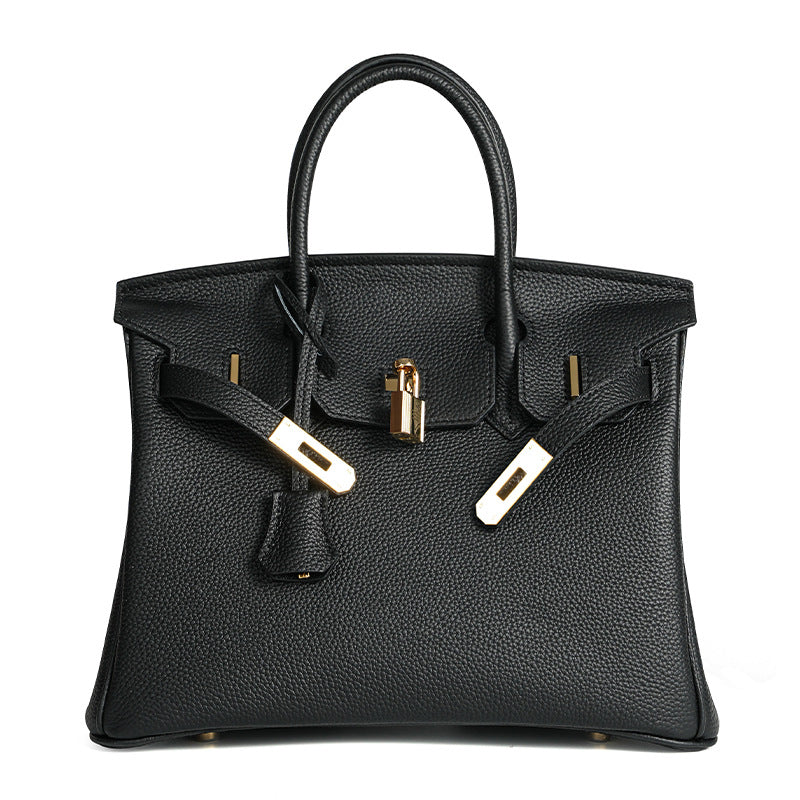 Women's Line First Layer Cowhide Handmade Litchi Grain Handbags