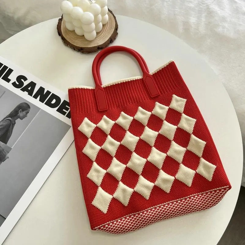 High Quality Mobile Cute Knitting Plaid Handbags