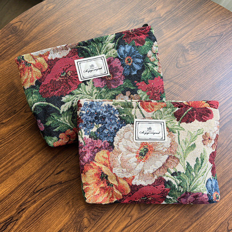 Fabric Flower Canvas Liner Out Skin Care Makeup Bag