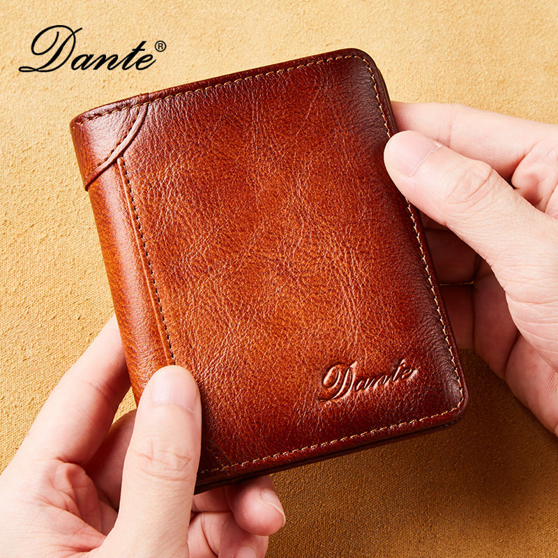 Men's Two-fold Vertical First Layer Cowhide Credit Men's Wallets