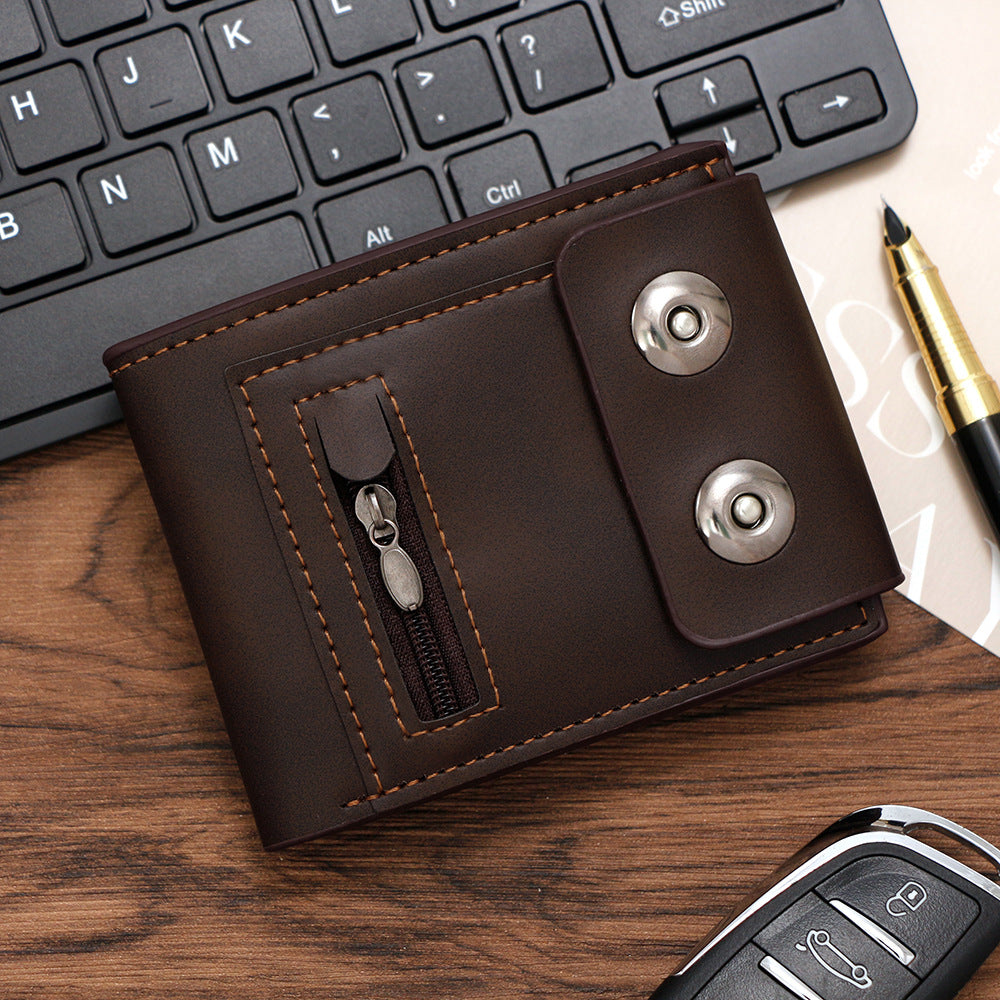 Men's Fashion Embossed Magnetic Snap Short Zipper Ladies Wallet