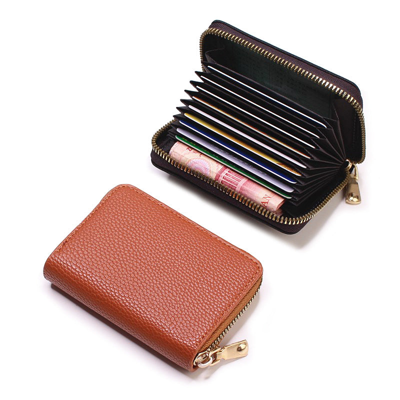 Women's Lychee Pattern Clamp Multiple Slots Large Card Holder