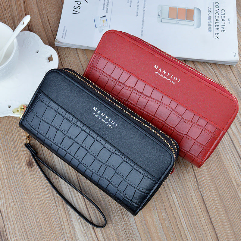 Women's Double Zipper Mobile Fashion Crocodile Pattern Phone Bags